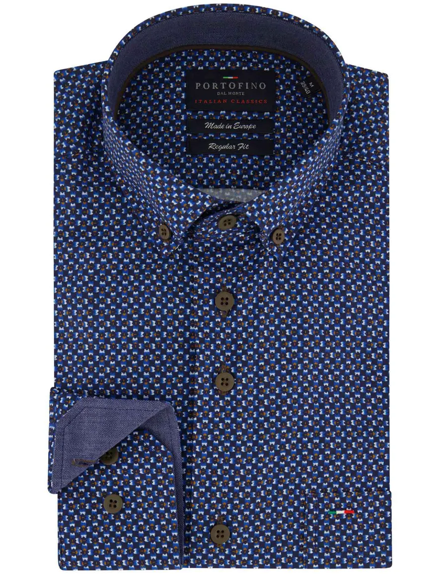casual overhemd donkerblauw Portofino Regular Fit