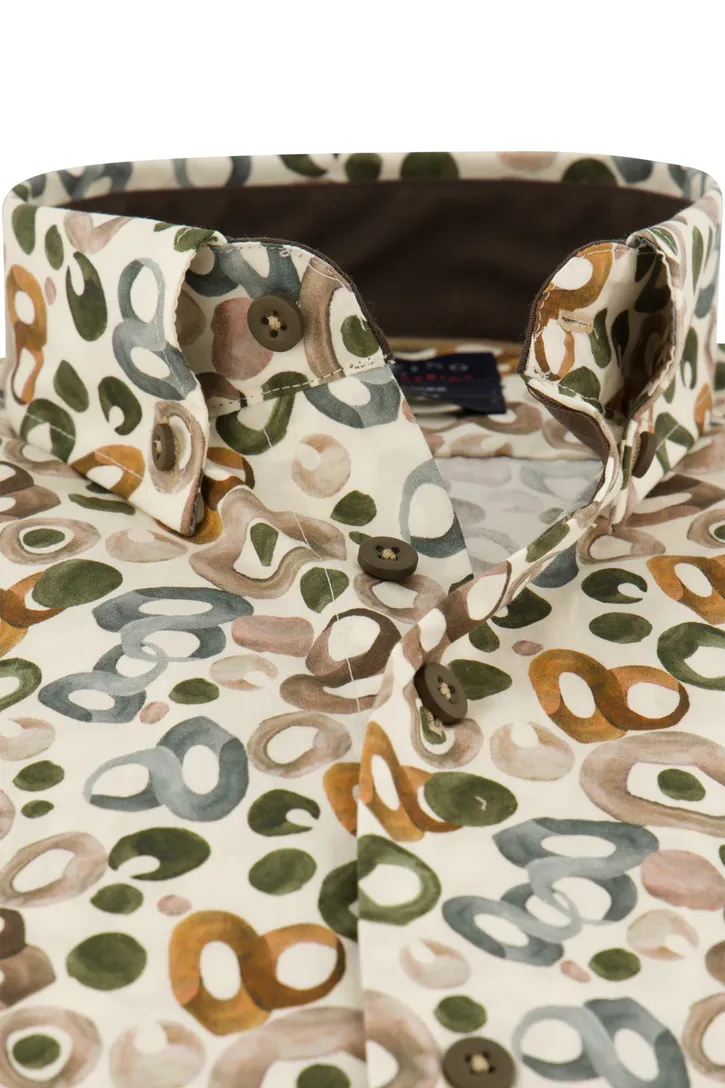 Portofino overhemd beige geprint wijde fit
