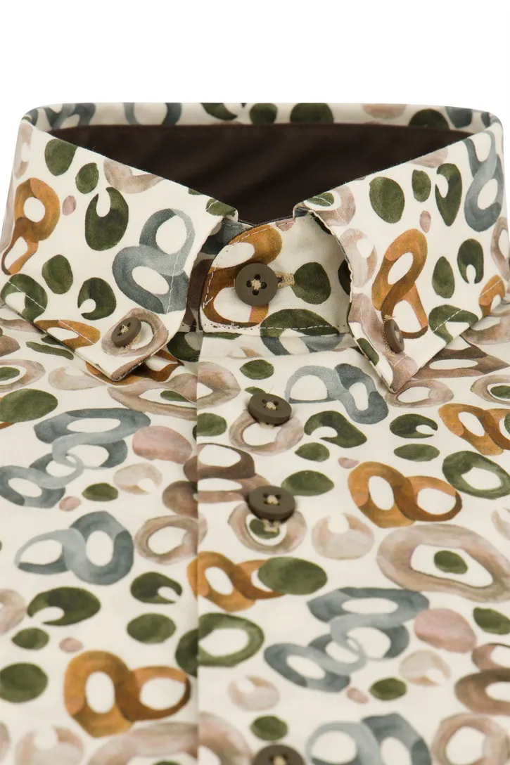 Portofino overhemd beige geprint wijde fit