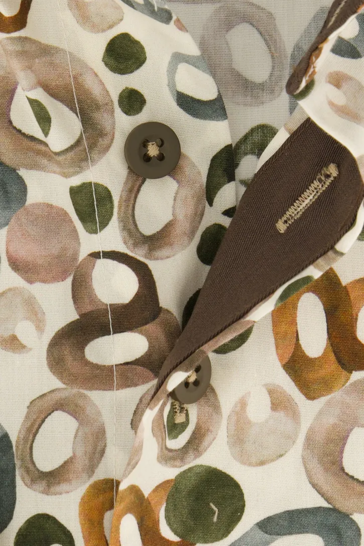 Portofino overhemd beige geprint wijde fit