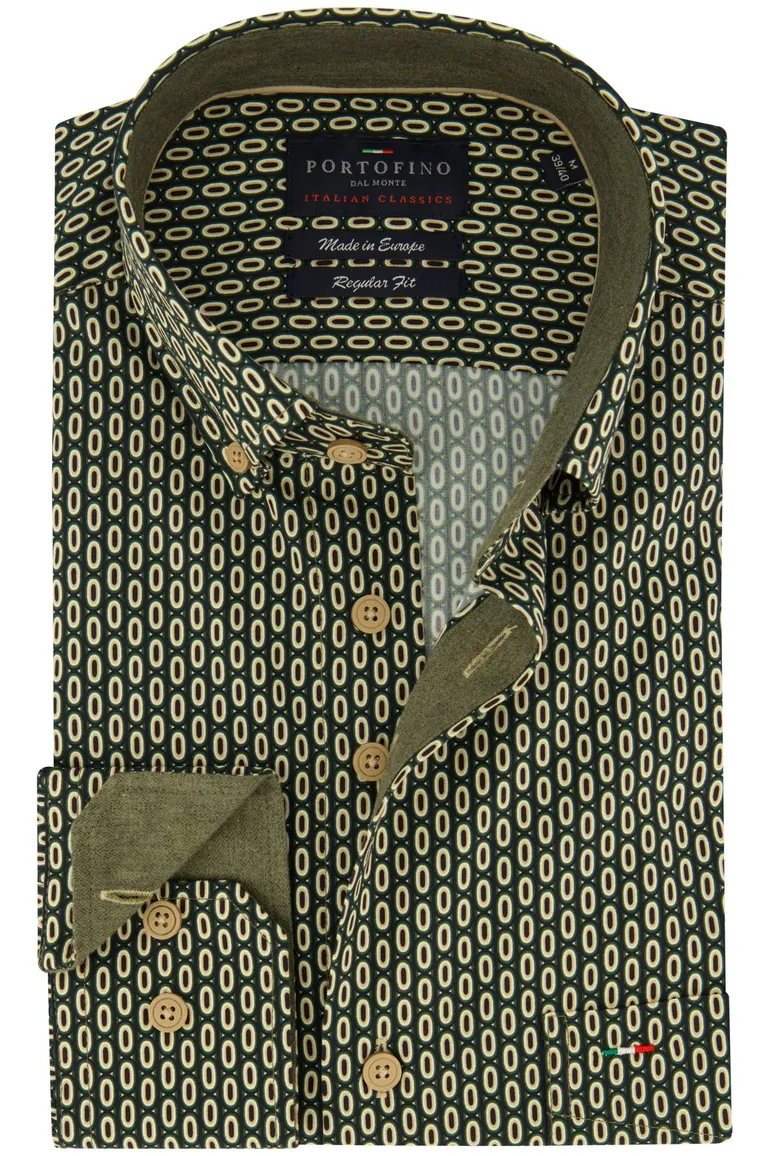 Portofino Regular Fit casual overhemd groen geprint