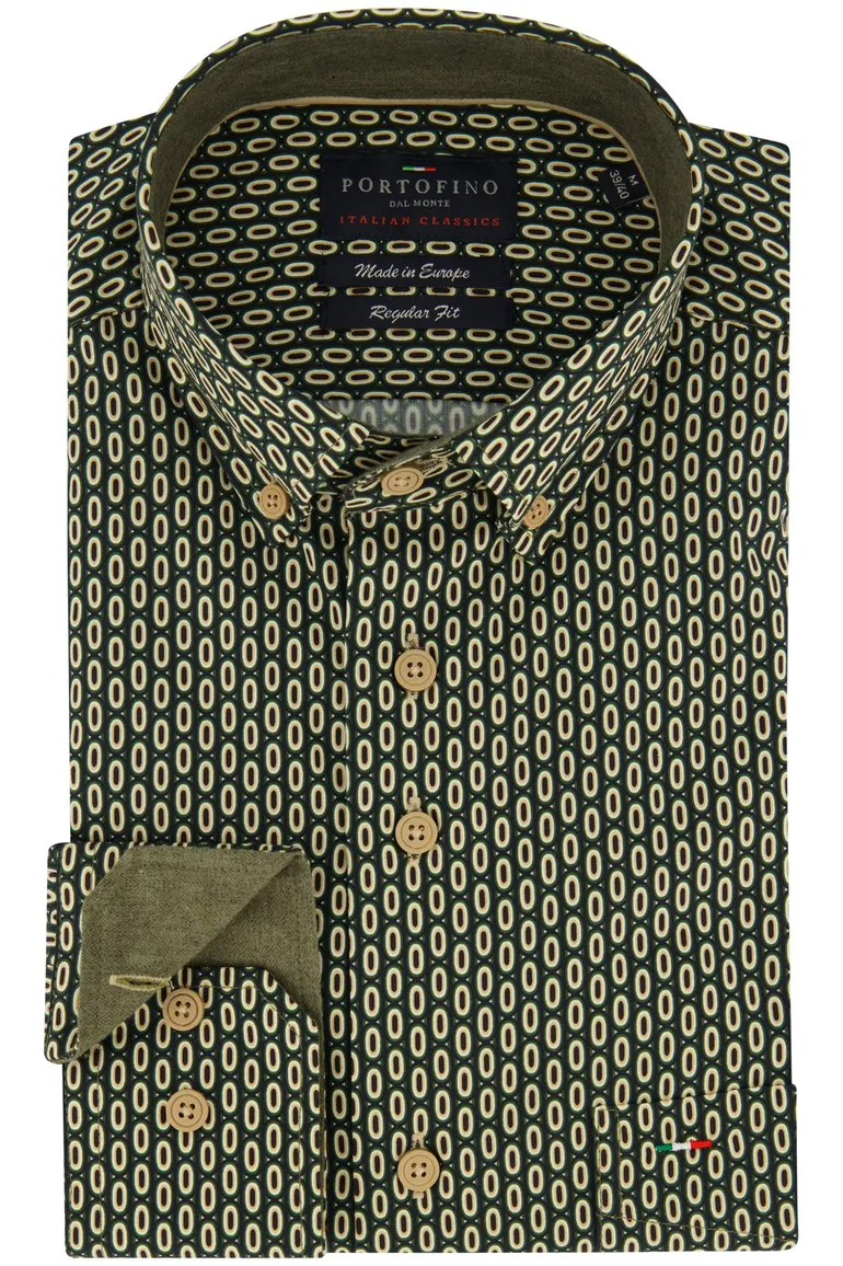 Portofino Regular Fit casual overhemd groen geprint