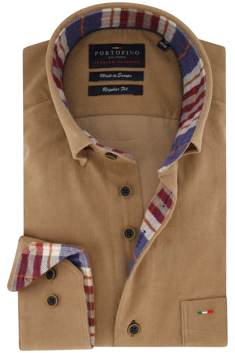 Portofino Regular Fit casual overhemd camel corduroy