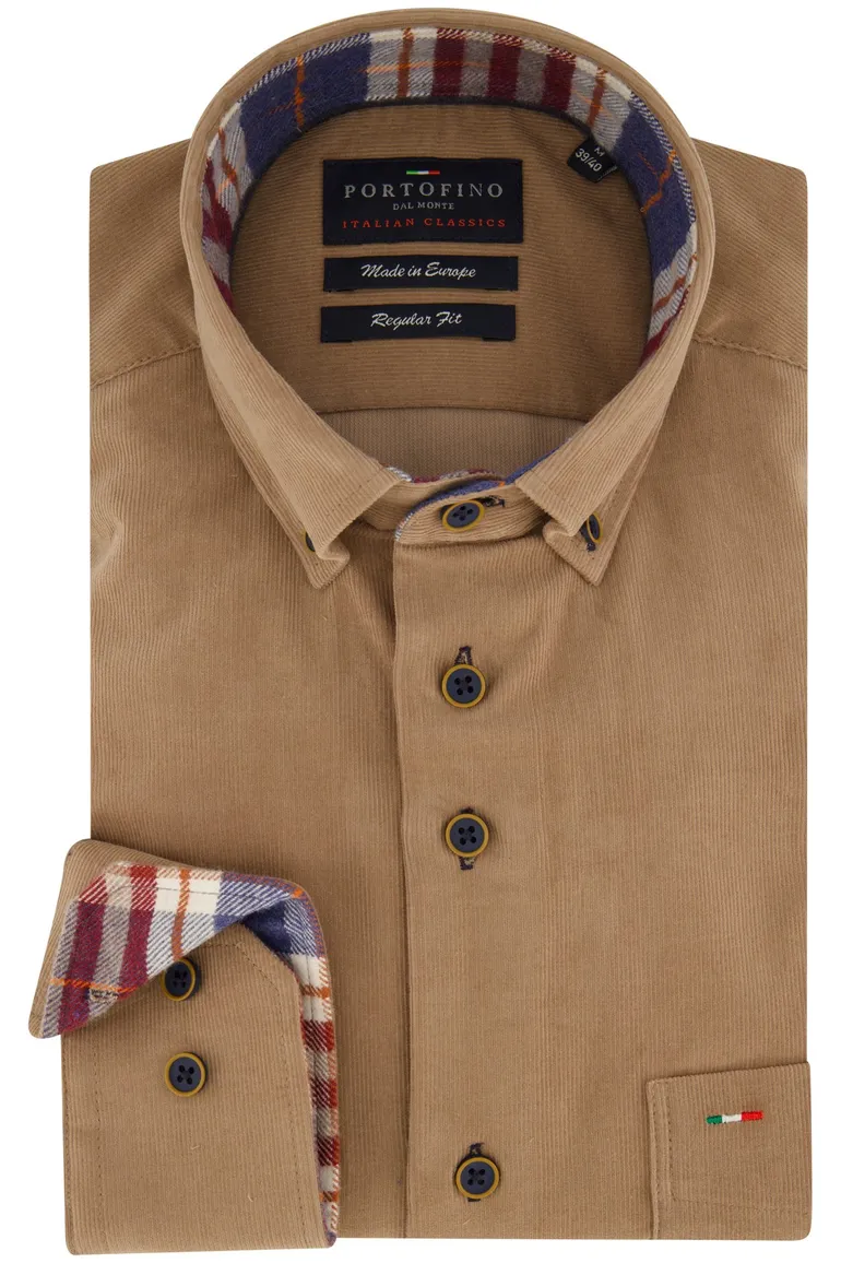 Portofino Regular Fit casual overhemd camel corduroy