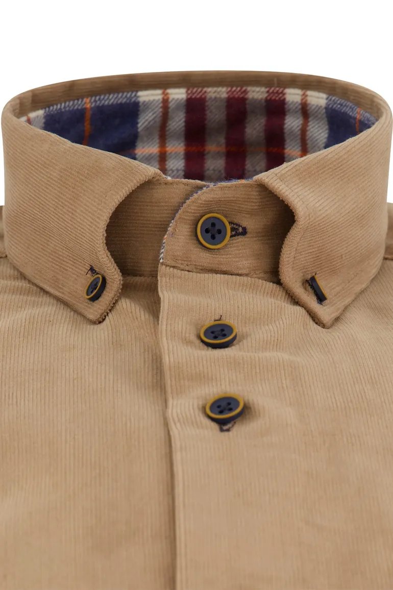 Portofino Regular Fit casual overhemd camel corduroy