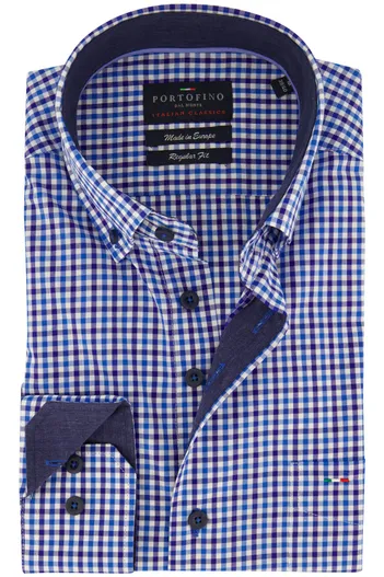 Portofino Portofino overhemd blauw geruit wijde fit
