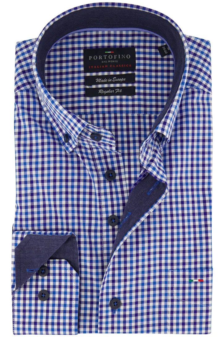 Portofino overhemd blauw geruit wijde fit