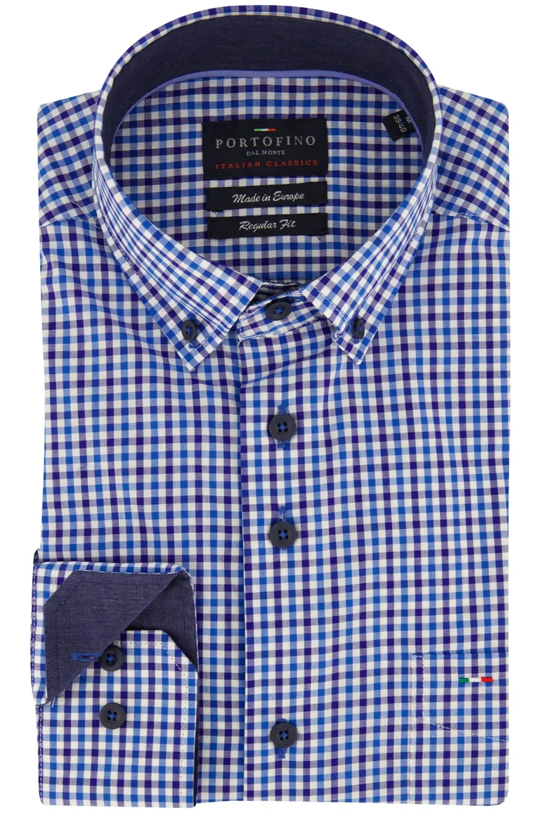 Portofino overhemd blauw geruit katoen