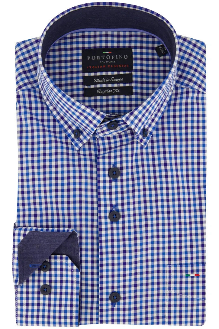 Portofino overhemd blauw geruit wijde fit