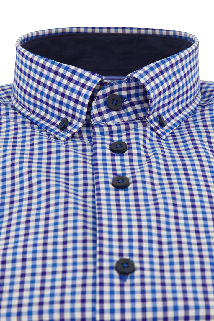 Portofino overhemd blauw geruit wijde fit