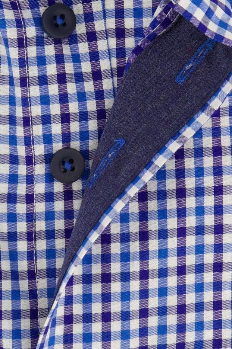 Portofino overhemd blauw geruit katoen