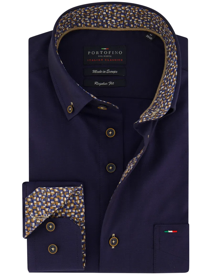 Portofino Regular Fit casual overhemd navy