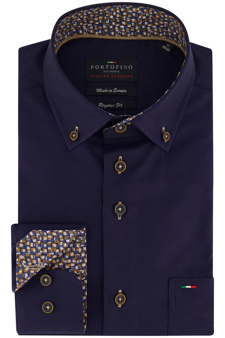Casual overhemd Portofino Regular Fit donkerblauw uni