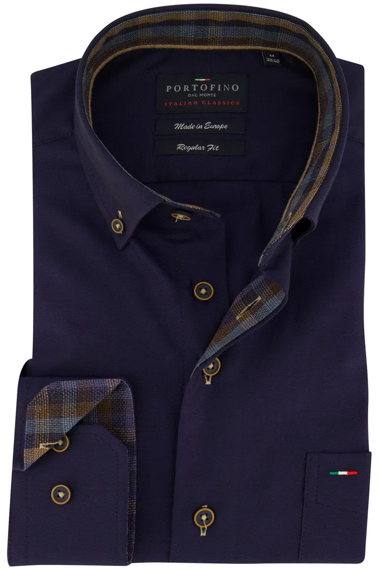 Portofino overhemd donkerblauw borstzak effen