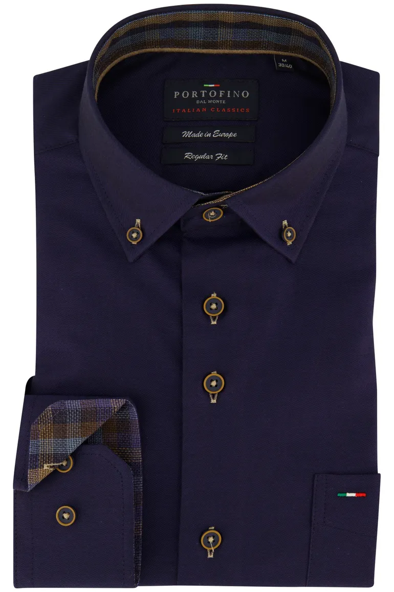 Portofino overhemd donkerblauw borstzak effen