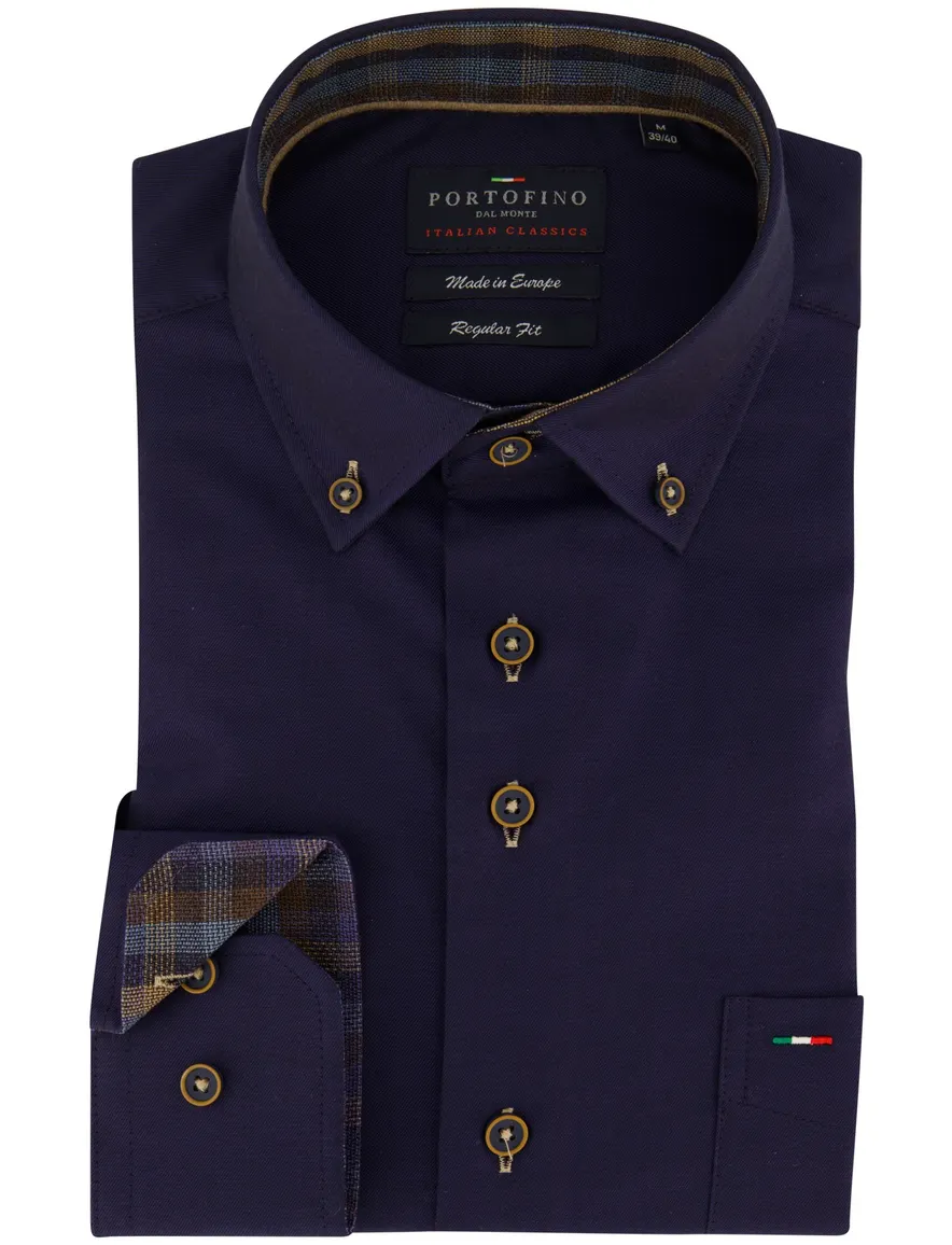 Portofino overhemd donkerblauw borstzak effen