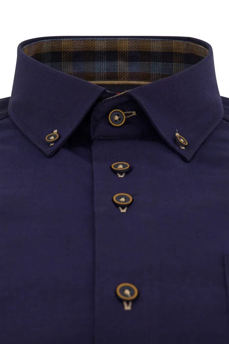Portofino overhemd donkerblauw borstzak effen