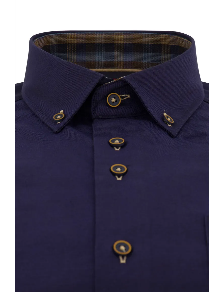 Portofino overhemd donkerblauw borstzak effen