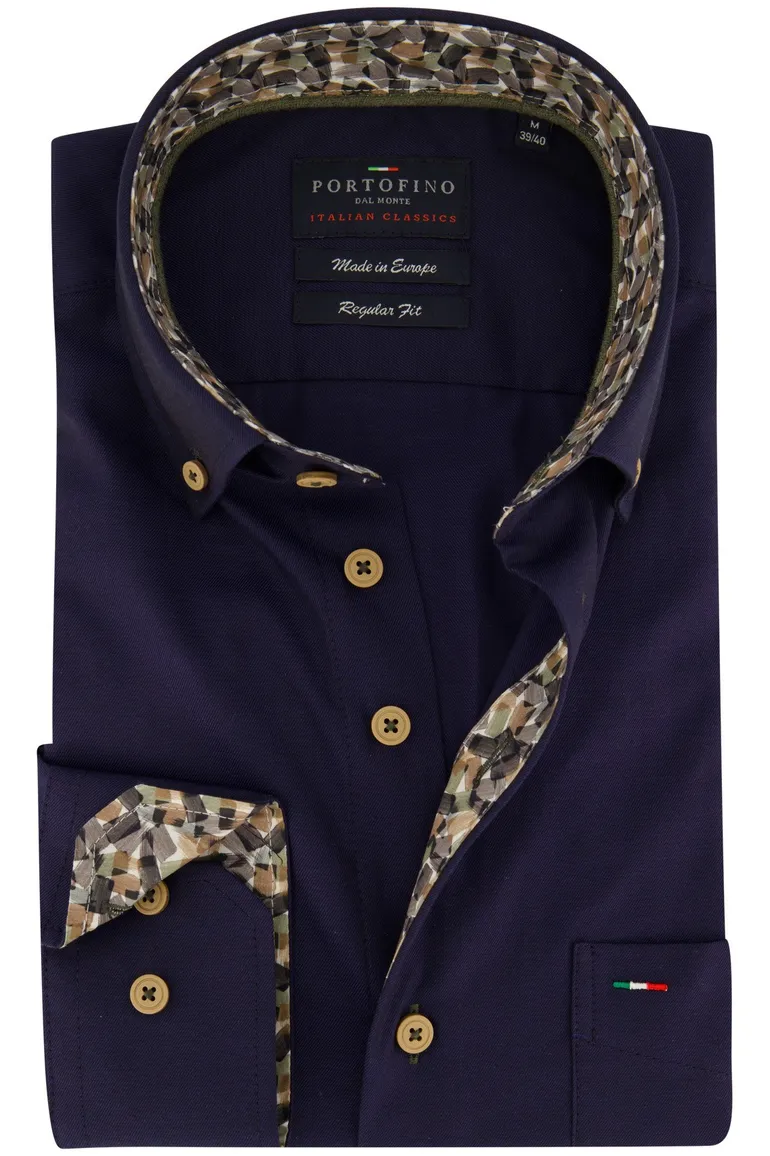 Wijde fit Portofino overhemd navy borstzak button-down