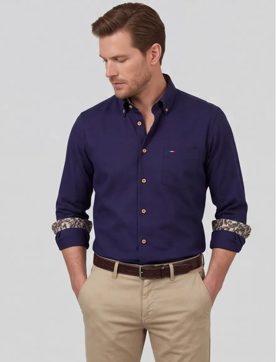 Portofino overhemd navy borstzak button-down