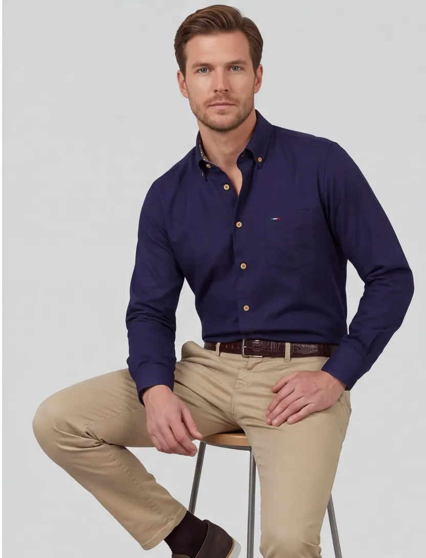 Portofino overhemd navy gestreept button-down
