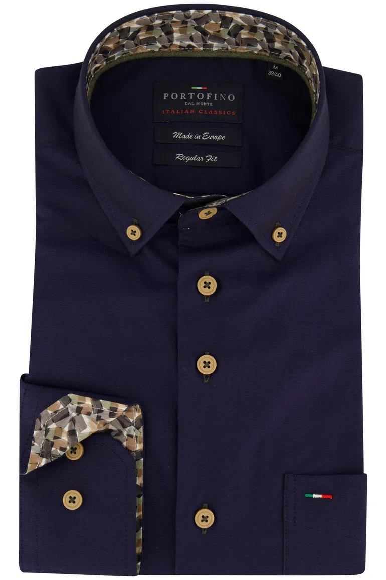 Wijde fit Portofino overhemd navy borstzak button-down