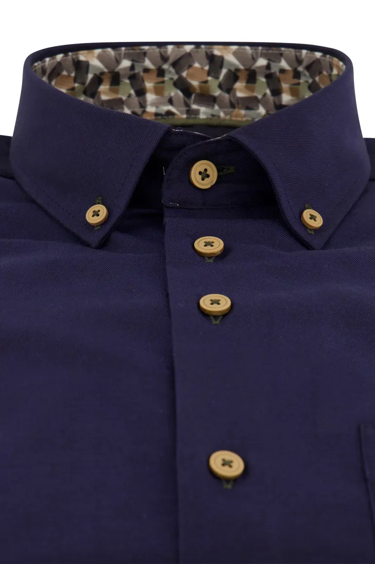 Wijde fit Portofino overhemd navy borstzak button-down
