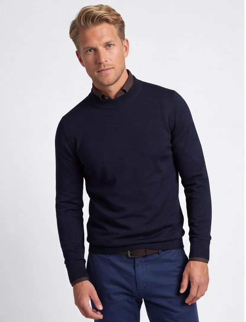trui extra lange mouwlengte Portofino donkerblauw effen