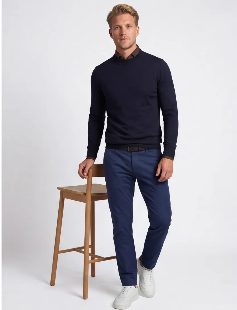 trui extra lange mouwlengte Portofino donkerblauw effen