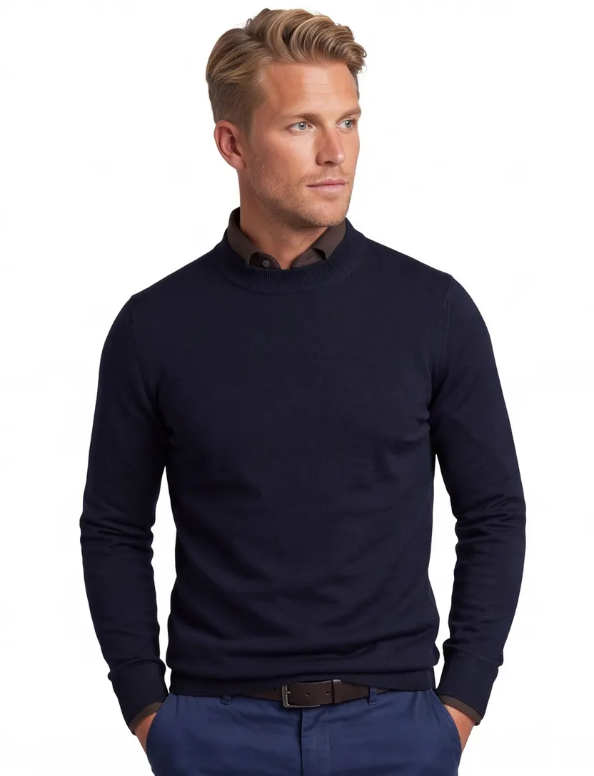 trui extra lange mouwlengte Portofino donkerblauw effen