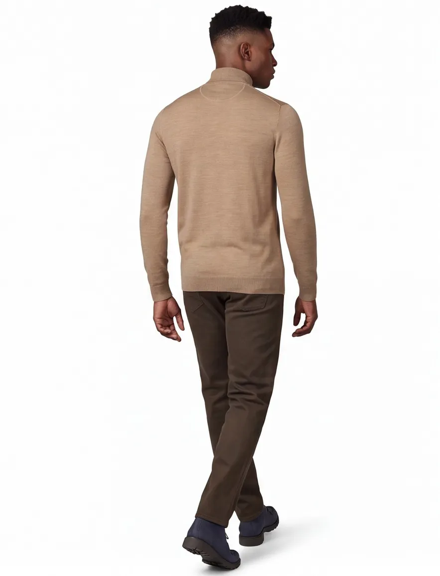 Portofino trui extra lang turtleneck bruin merinowol