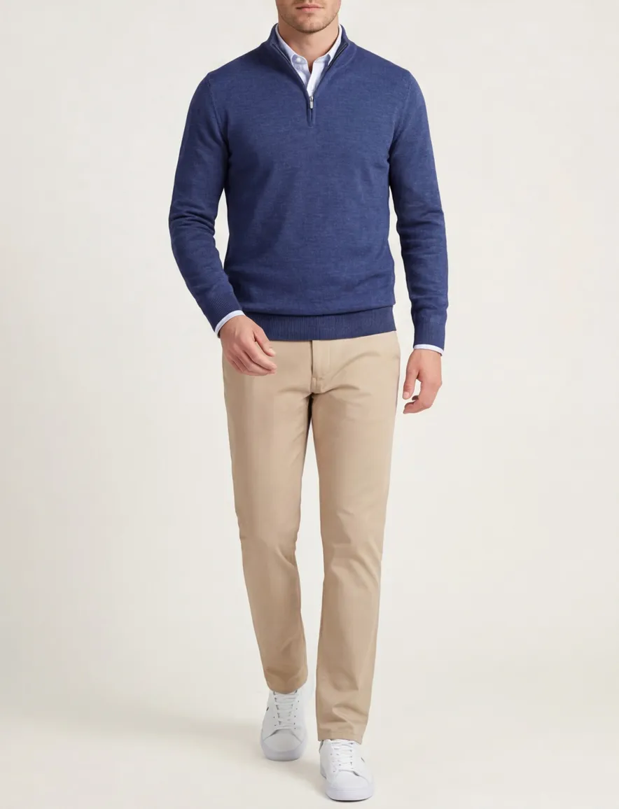 Portofino trui gemeleerd donkerblauw half zip