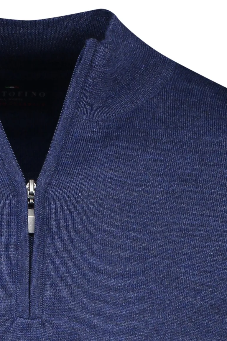 Portofino trui gemeleerd donkerblauw half zip