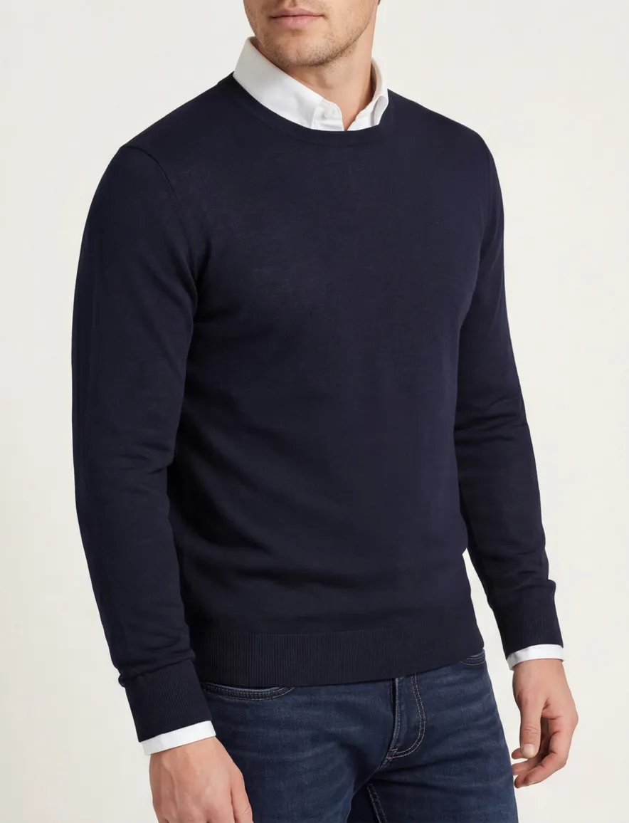 Portofino trui regular fit donkerblauw merinowol
