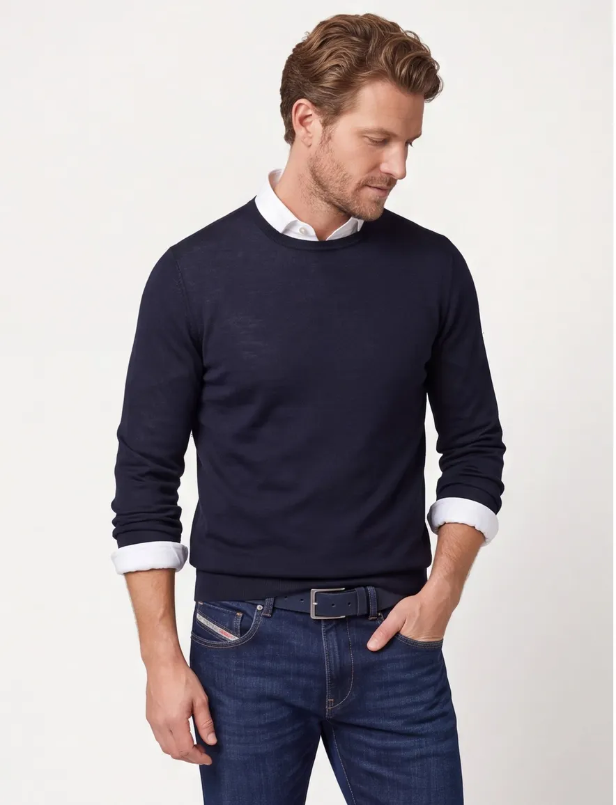 Portofino trui regular fit donkerblauw merinowol