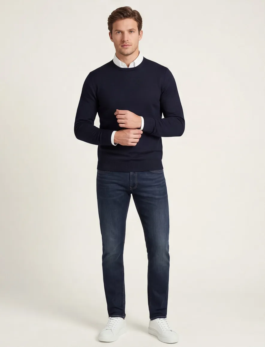 Portofino trui regular fit donkerblauw merinowol