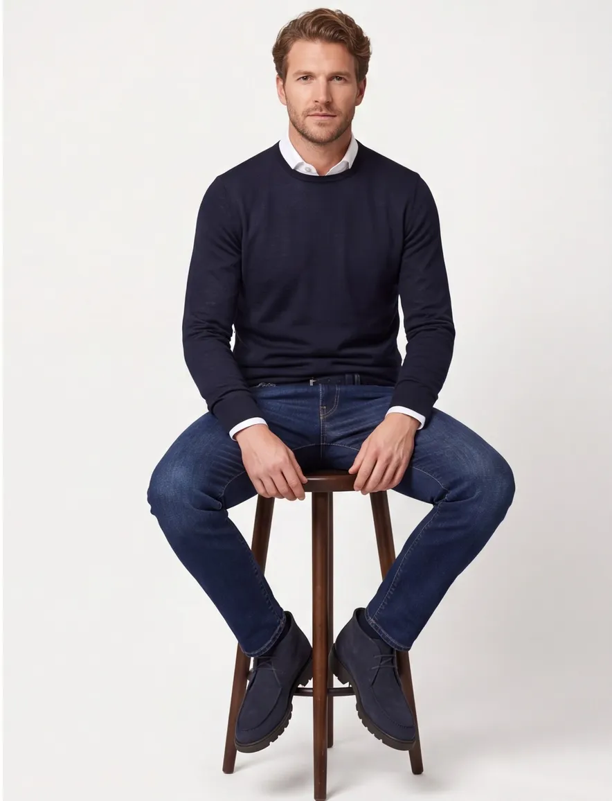 Portofino trui regular fit donkerblauw merinowol