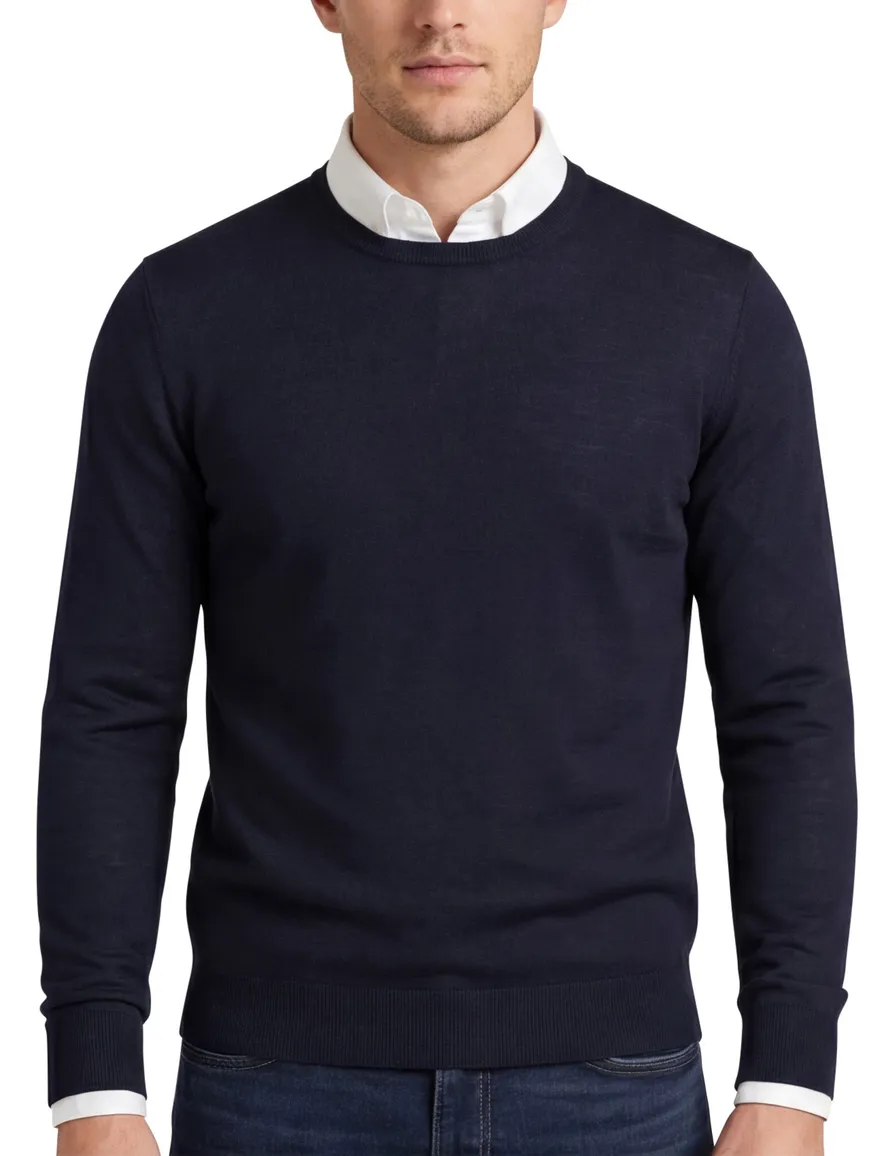 Portofino trui regular fit donkerblauw merinowol