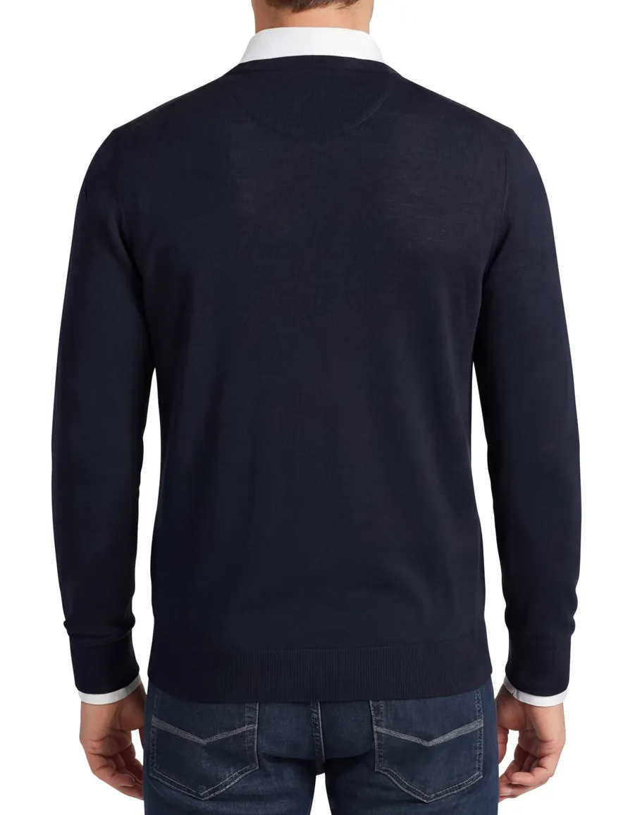 Portofino trui regular fit donkerblauw merinowol