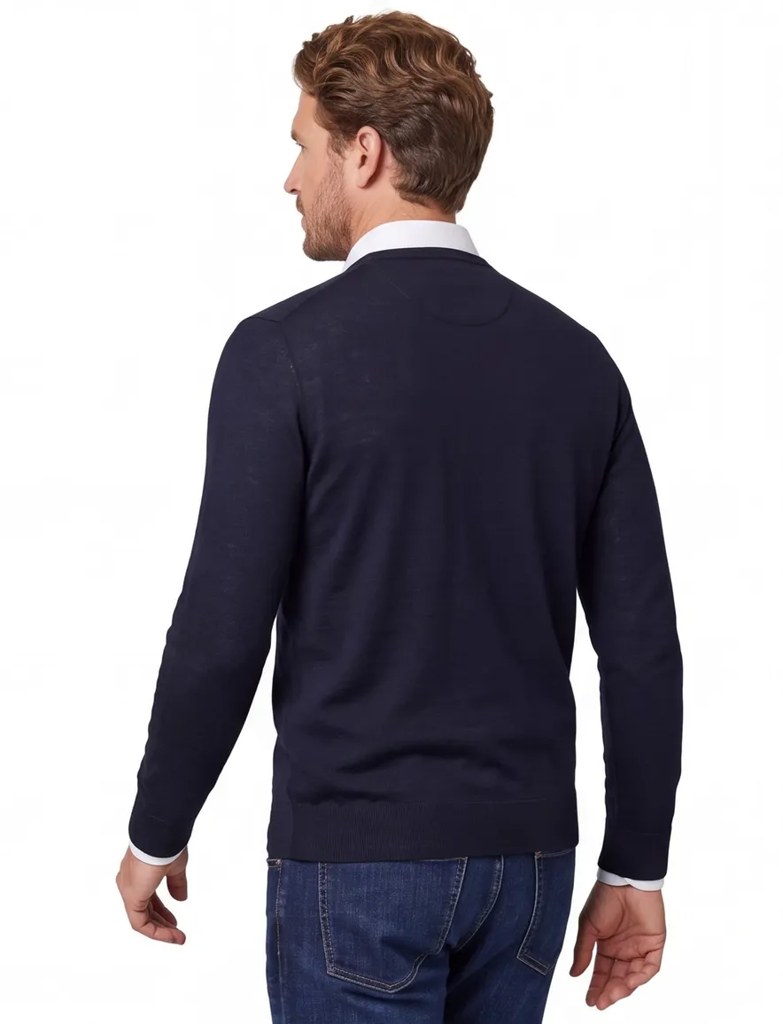 Portofino trui regular fit donkerblauw merinowol