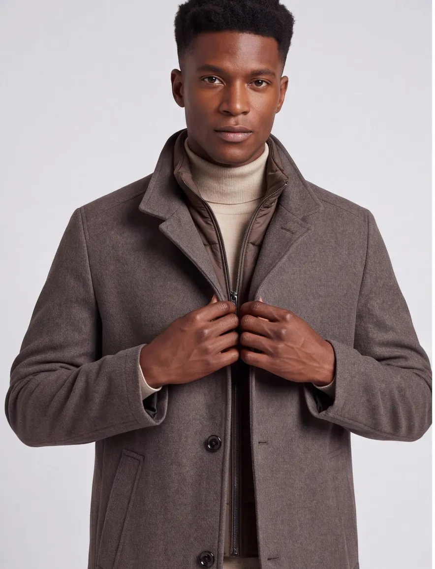 winterjas Bugatti bruin normale fit polyester, wol gemêleerd rits + knoop