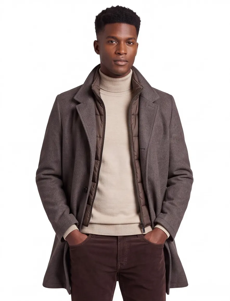 winterjas Bugatti bruin normale fit polyester, wol gemêleerd rits + knoop