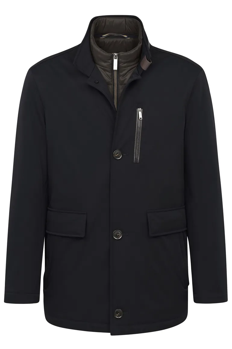 Bugatti parka donkerblauw effen half lang
