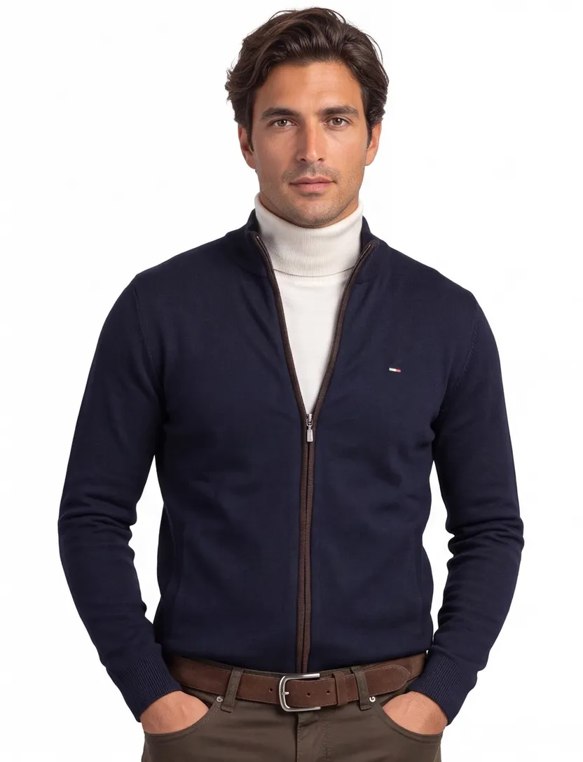 vest Portofino donkerblauw merinowol