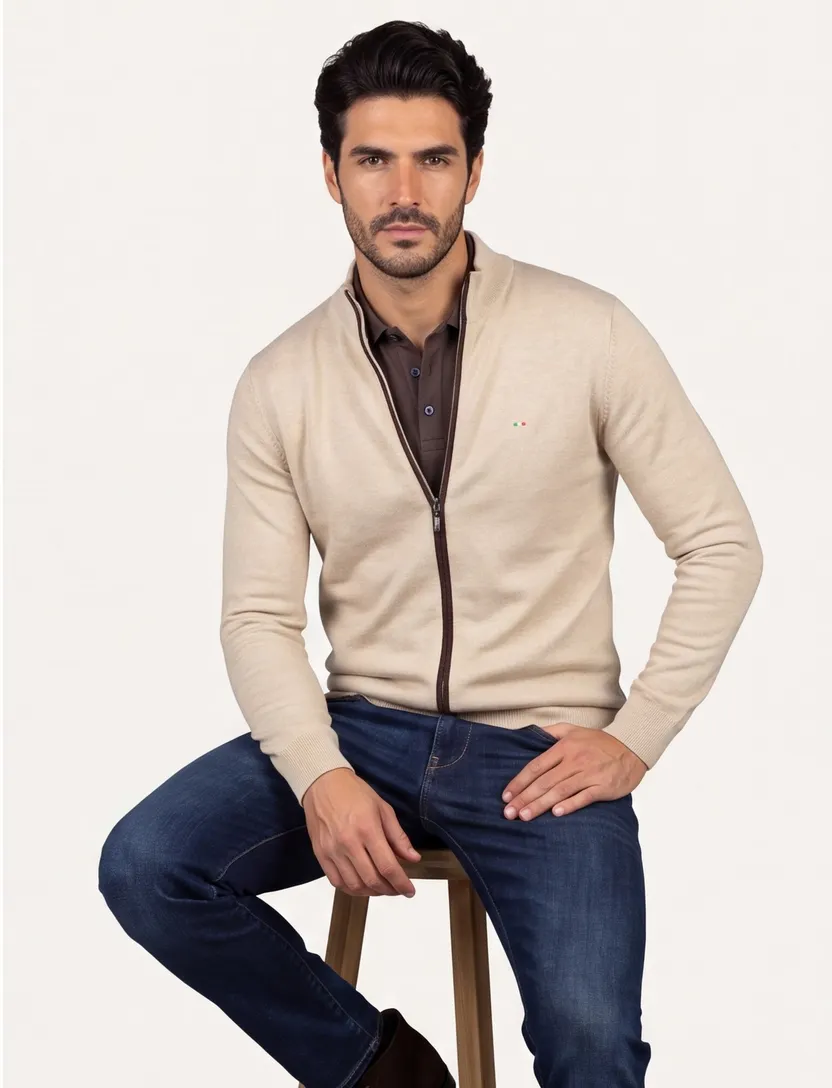 Portofino vest beige katoen en kasjmier