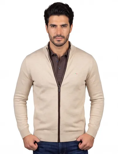 Portofino Portofino vest beige katoen en kasjmier