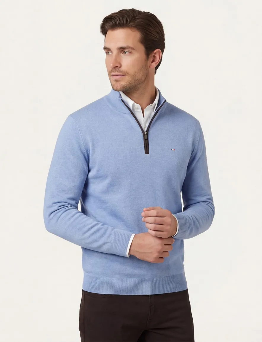 Portofino trui gemeleerd blauw katoen normale fit