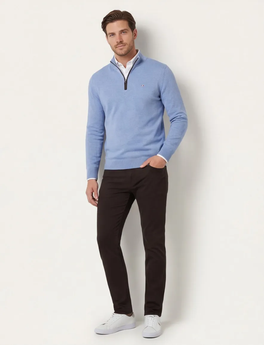 Portofino trui gemeleerd blauw katoen normale fit