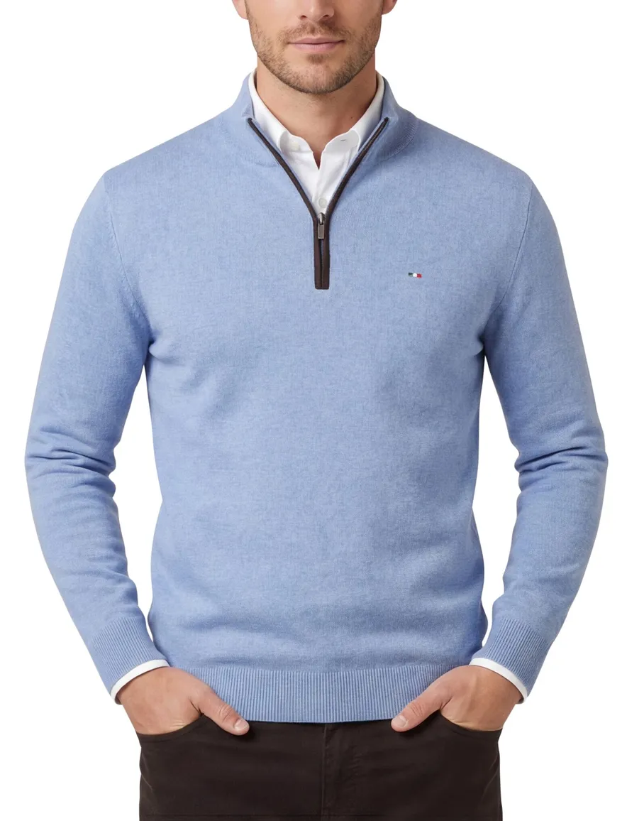 Portofino trui gemeleerd blauw katoen normale fit