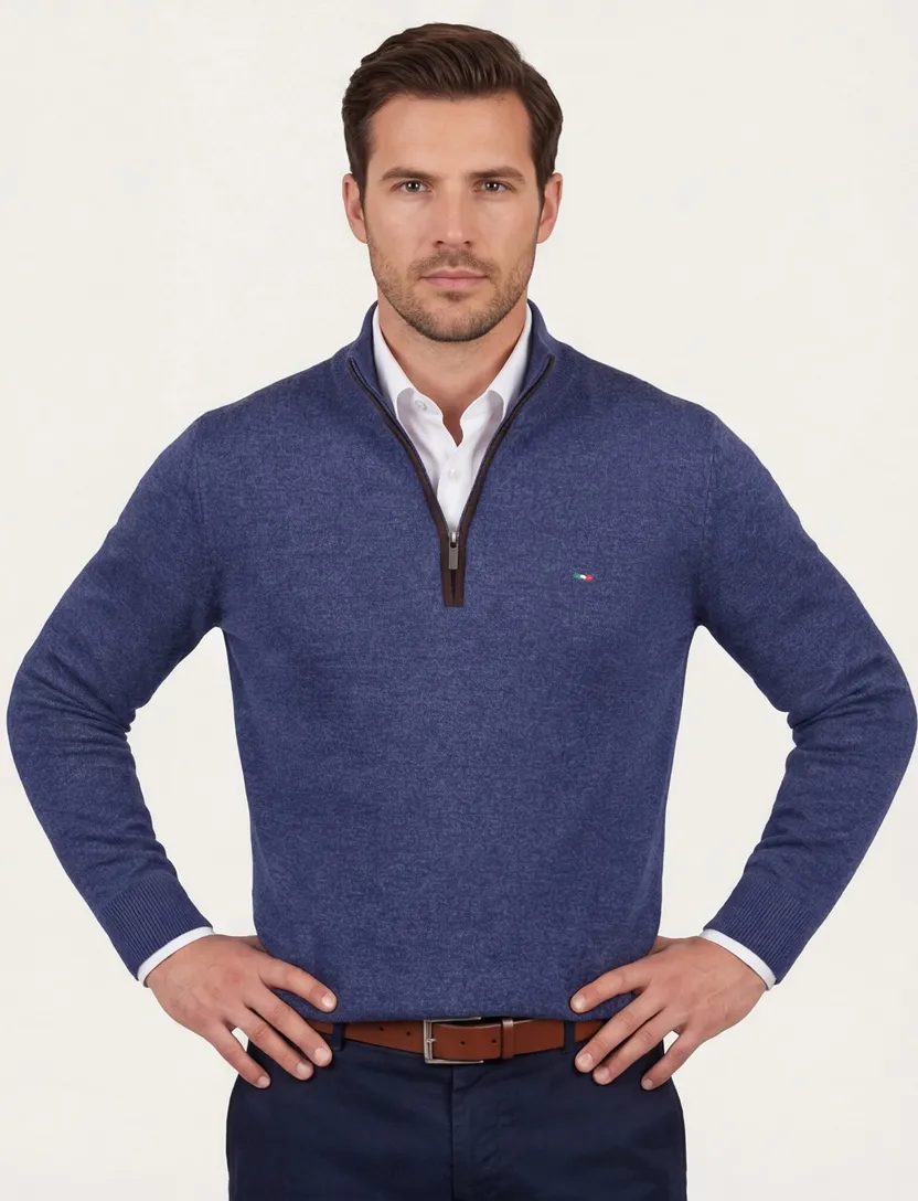 katoenen trui Portofino donkerblauw effen normale fit
